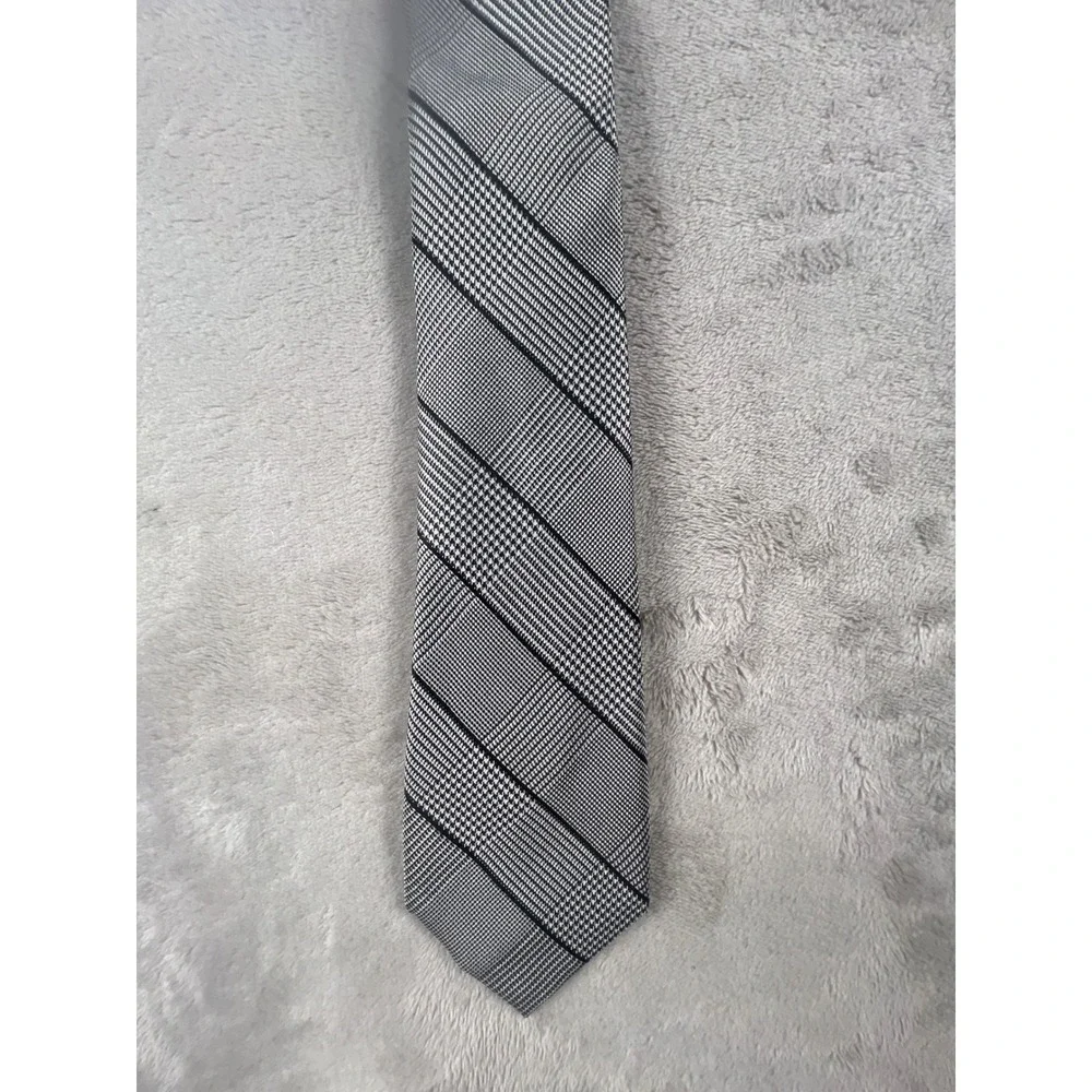Lauren Ralph Lauren Mens Black White Glen Plaid Check Woven Silk Blend Tie